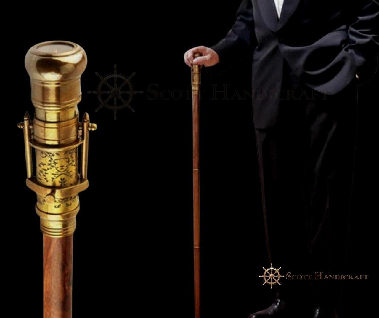 Brass Telescope & Compass Handle walking cane - collectiblegiftitems