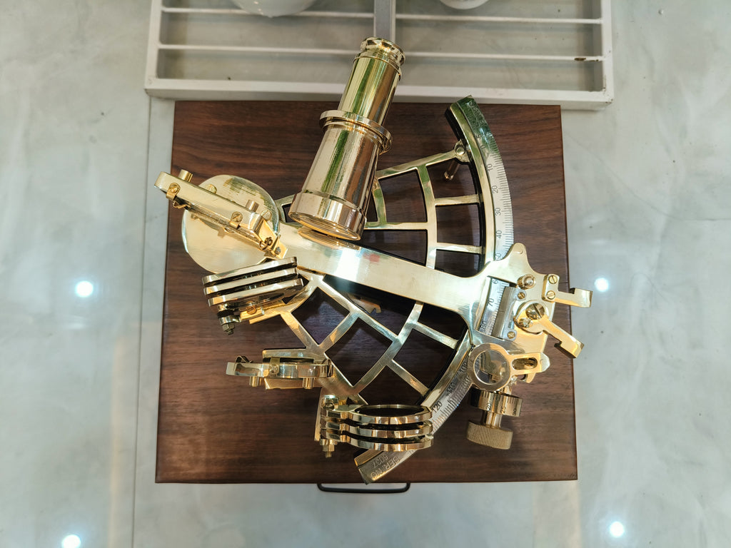 Nautical Brass Sextant Instrument with Wooden Box Marine Working Sextant 9" Fully Navigation Ship Astrolabe Sextant