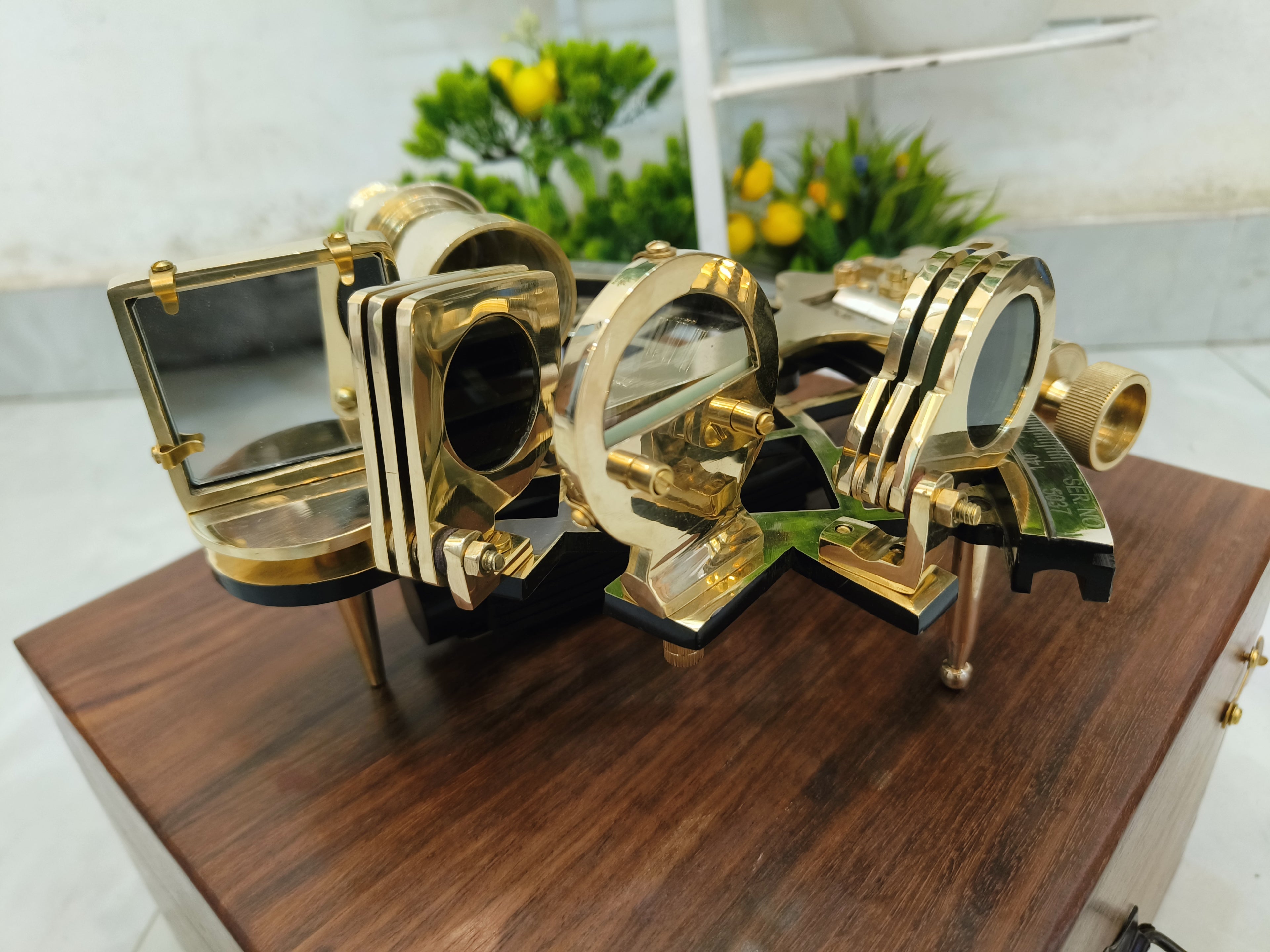 Nautical Brass Sextant Instrument with Wooden Box Marine Working Sextant 9" Fully Navigation Ship Astrolabe Sextant
