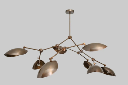 Massive Sculptural Brass Chandelier – 8 Oversized Adjustable Scoop Shades – Handcrafted Mid-Century Modern Statement Light