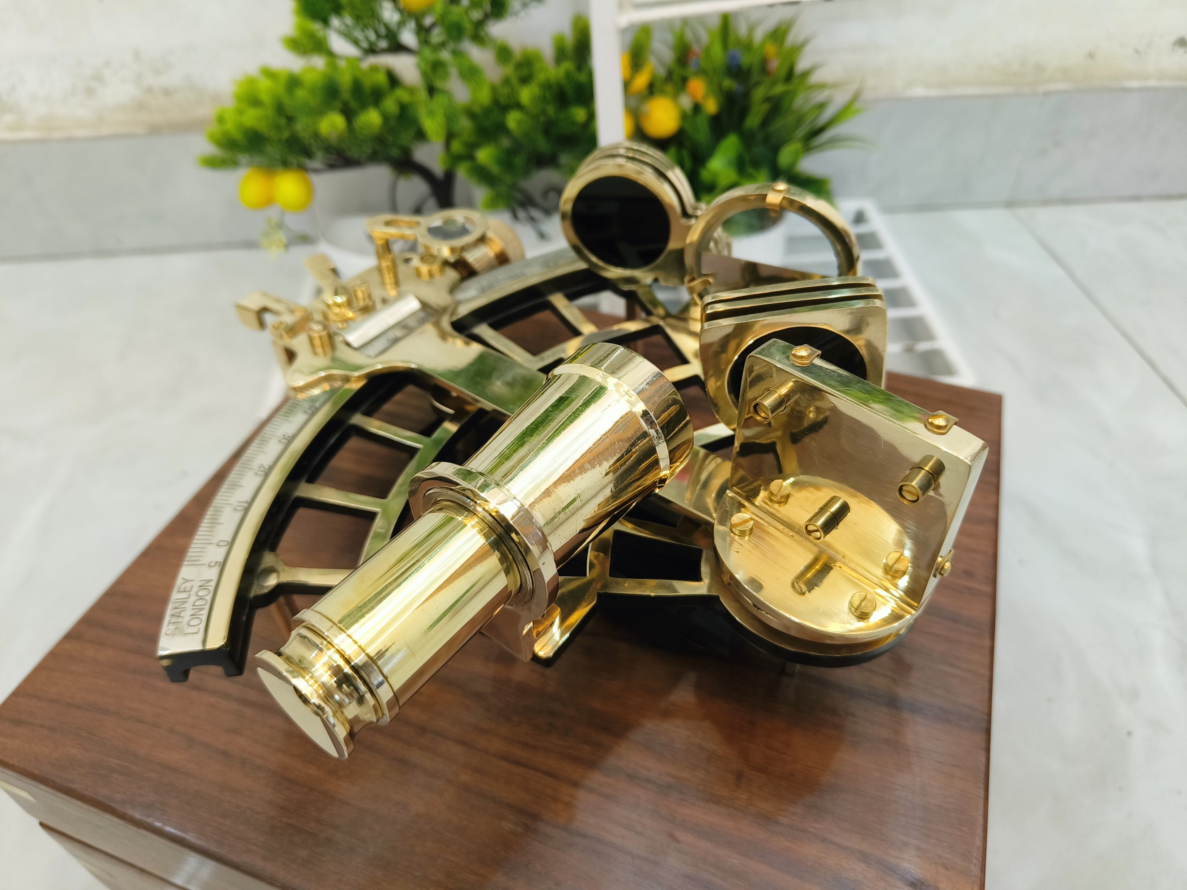 Nautical Brass Sextant Instrument with Wooden Box Marine Working Sextant 9" Fully Navigation Ship Astrolabe Sextant