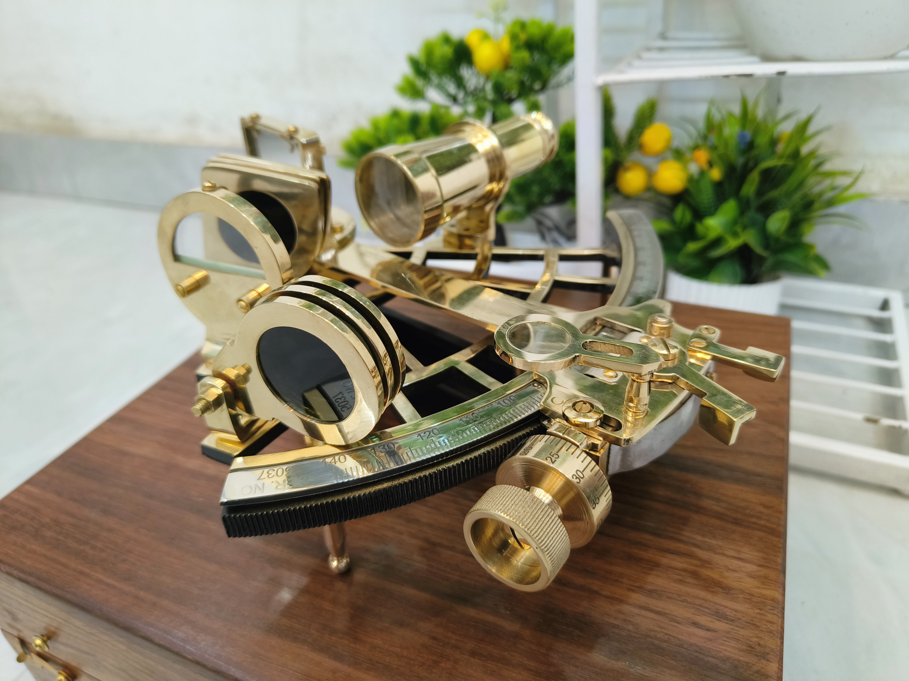 Nautical Brass Sextant Instrument with Wooden Box Marine Working Sextant 9" Fully Navigation Ship Astrolabe Sextant