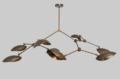 Massive Sculptural Brass Chandelier – 8 Oversized Adjustable Scoop Shades – Handcrafted Mid-Century Modern Statement Light