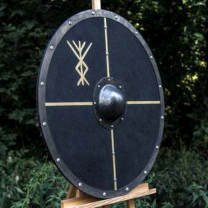 Glatter schwarzer Wikingerschild mit Runen, 24" 