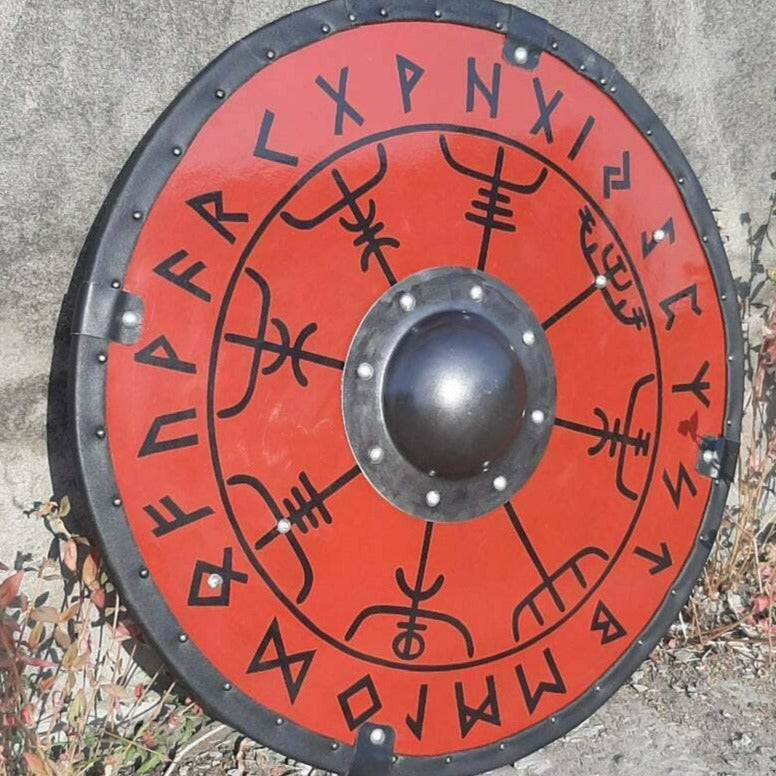 Glattes Wikingerschild mit Vegvisir-Runen, 24"