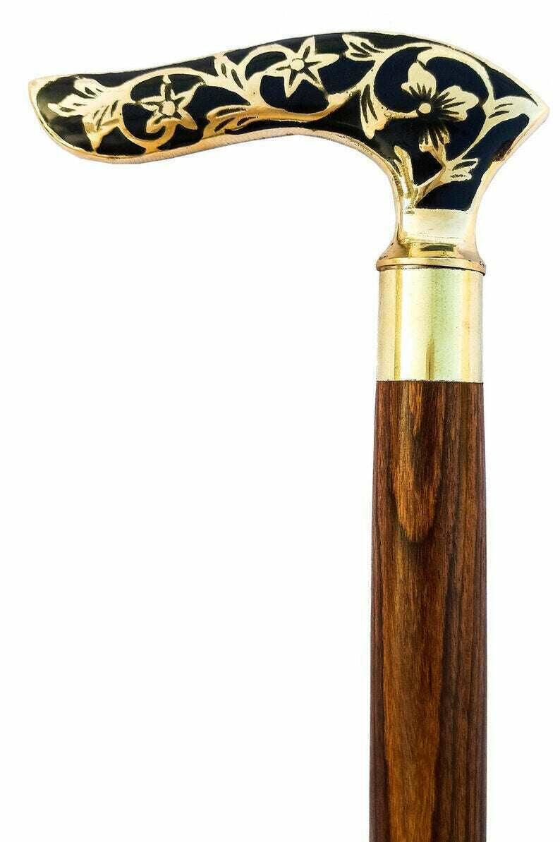 Designer Brass Handle Vintage Antique Style Victorian Cane Wooden Designer Brass Handle Vintage Antique Style Victorian Cane Wooden