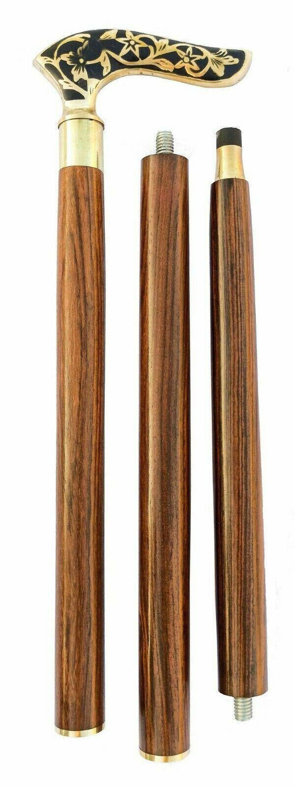 Antique Style Victorian Brass Handle Cane Wooden Walking Stick Vintage Antique Style Victorian Brass Handle Cane Wooden Walking Stick Vintage