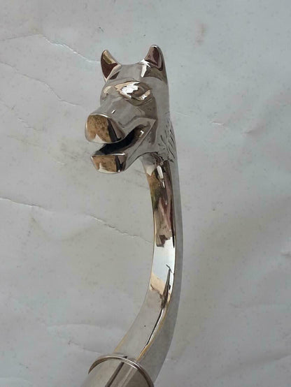 Vintage plata latón cabeza de lobo mango victoriano bastón de madera bastón 
