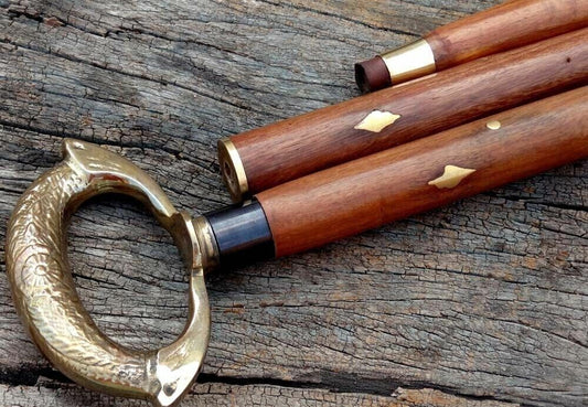 Brass Ring Design Head Handle Nautical Brown Wooden Walking Stick Cane Best Look