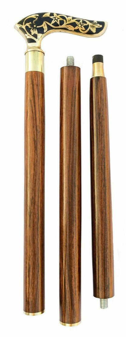 Bastón de madera estilo victoriano con mango de latón, diseño vintage, estilo antiguo 
