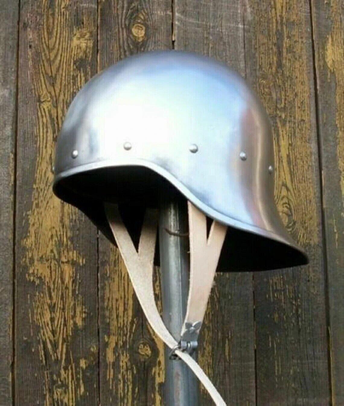 Medieval Helmet Handmade 18 Gauge Steel Medieval Servant Sallet Helmet Knight Sca Larp - collectiblegiftitems