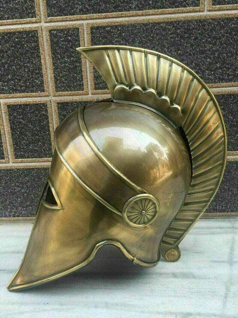 Medieval Helmet With Plume Greek Corinthian Armor Knight Spartan Helmet Cosplay - collectiblegiftitems