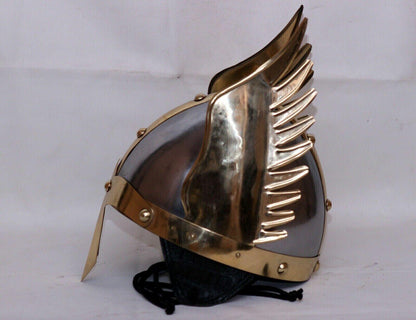 Medieval Steel & Brass Viking Helmet Knight Norman Warrior New Independence Day - collectiblegiftitems