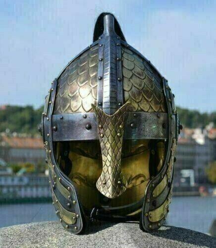 Medieval Helmet Roman Spartan Armor Helmet Antique Brass Viking Mask with Hairs - collectiblegiftitems